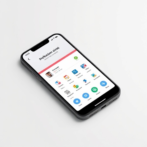 A sleek image of a smartphone displaying a professional mobile app interface. done by Business Signature SA